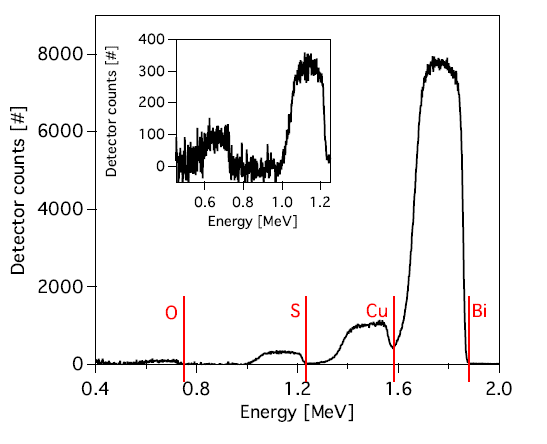 Figure 6.1: RBS spectra for the BiCuOS thin film sample.