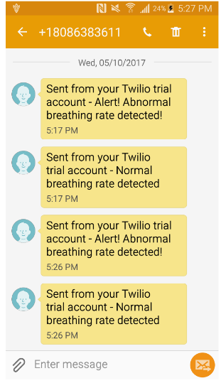 Figure 4.13: Text Messages Indicating Normal and Abnormal Breathing