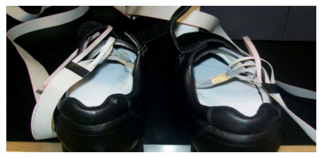 Figure 7. Array of ten sensors placed on ﬂexible cables in the footwear