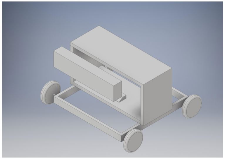 Figure 17 A basic CAD drawing of the current NELI design, featuring the Kinect mounted on a tablet stand in front of the two wooden platforms